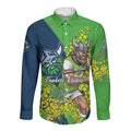 Canberra Raiders Long Sleeve Button Shirt Golden Wattle Floral Polynesian - Australian Flower - Rugby Mascot