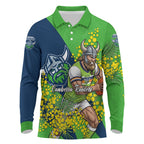 Canberra Raiders Long Sleeve Polo Shirt Golden Wattle Floral Polynesian - Australian Flower - Rugby Mascot
