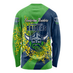 Canberra Raiders Long Sleeve Shirt Golden Wattle Floral Polynesian - Australian Flower - Rugby Mascot