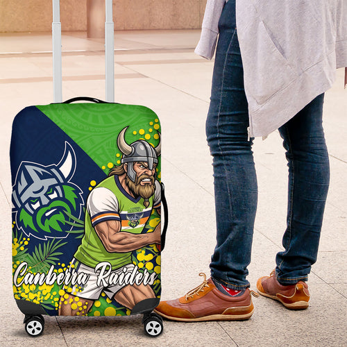 Canberra Raiders Luggage Cover Golden Wattle Floral Polynesian - Australian Flower - Rugby Mascot