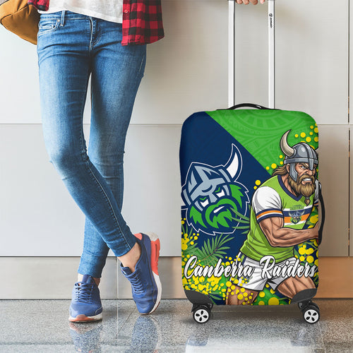 Canberra Raiders Luggage Cover Golden Wattle Floral Polynesian - Australian Flower - Rugby Mascot