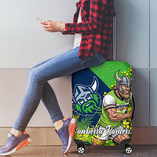 Canberra Raiders Luggage Cover Golden Wattle Floral Polynesian - Australian Flower - Rugby Mascot