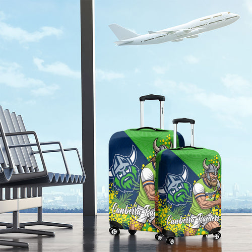 Canberra Raiders Luggage Cover Golden Wattle Floral Polynesian - Australian Flower - Rugby Mascot