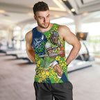 Canberra Raiders Men Tank Top Golden Wattle Floral Polynesian - Australian Flower - Rugby Mascot