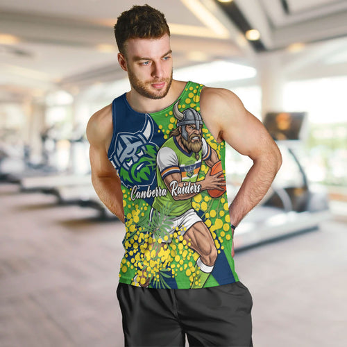 Canberra Raiders Men Tank Top Golden Wattle Floral Polynesian - Australian Flower - Rugby Mascot