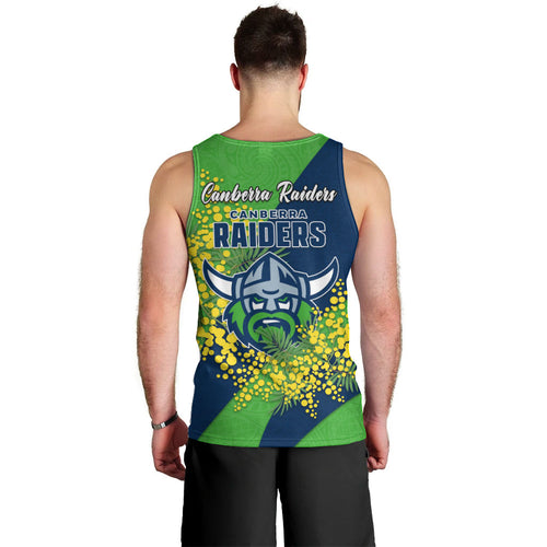 Canberra Raiders Men Tank Top Golden Wattle Floral Polynesian - Australian Flower - Rugby Mascot