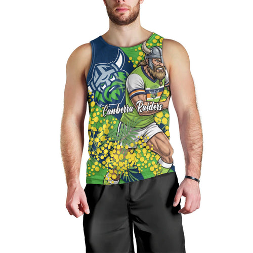 Canberra Raiders Men Tank Top Golden Wattle Floral Polynesian - Australian Flower - Rugby Mascot