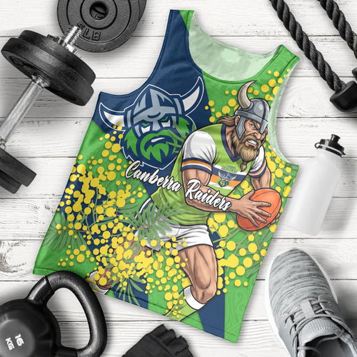 Canberra Raiders Men Tank Top Golden Wattle Floral Polynesian - Australian Flower - Rugby Mascot
