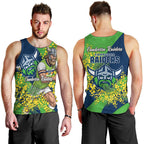Canberra Raiders Men Tank Top Golden Wattle Floral Polynesian - Australian Flower - Rugby Mascot