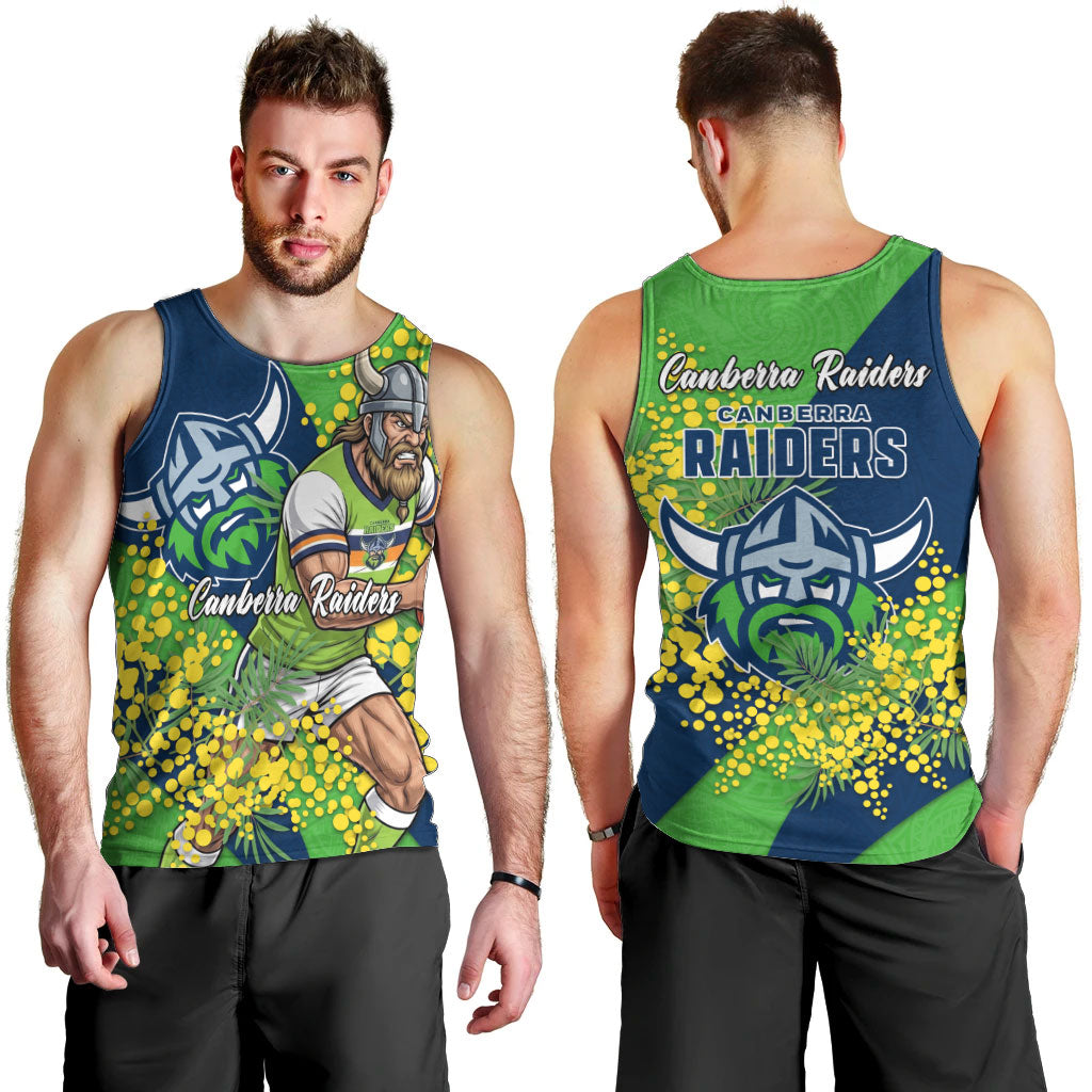 Canberra Raiders Men Tank Top Golden Wattle Floral Polynesian - Australian Flower - Rugby Mascot
