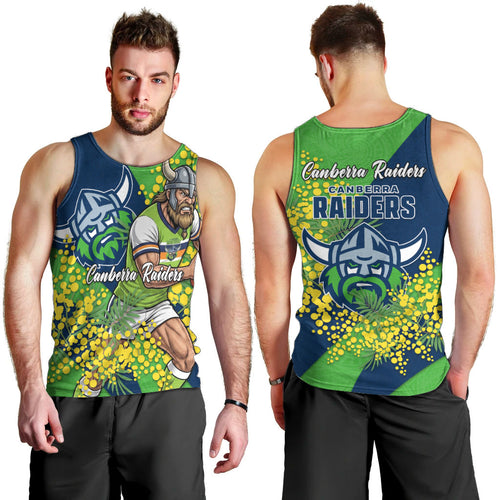 Canberra Raiders Men Tank Top Golden Wattle Floral Polynesian - Australian Flower - Rugby Mascot