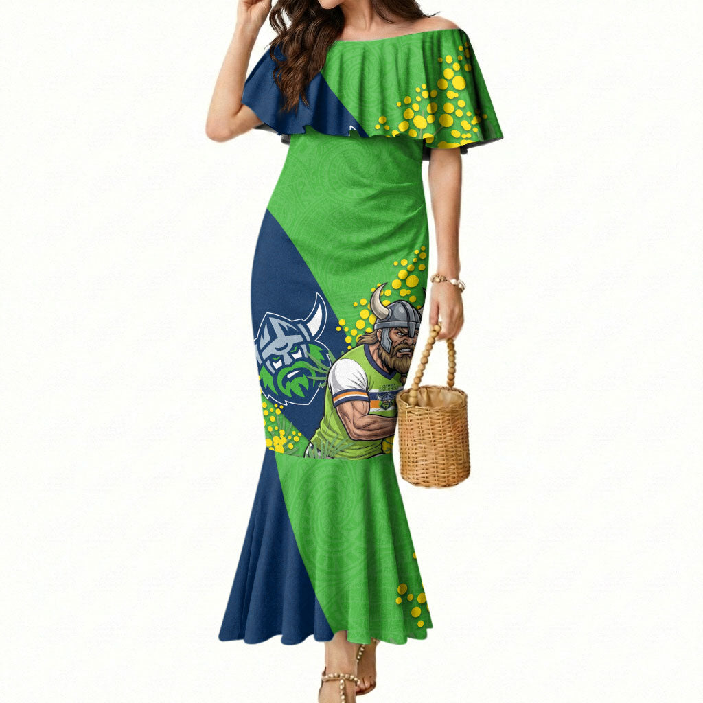 Canberra Raiders Mermaid Dress Golden Wattle Floral Polynesian - Australian Flower - Rugby Mascot