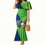 Canberra Raiders Mermaid Dress Golden Wattle Floral Polynesian - Australian Flower - Rugby Mascot