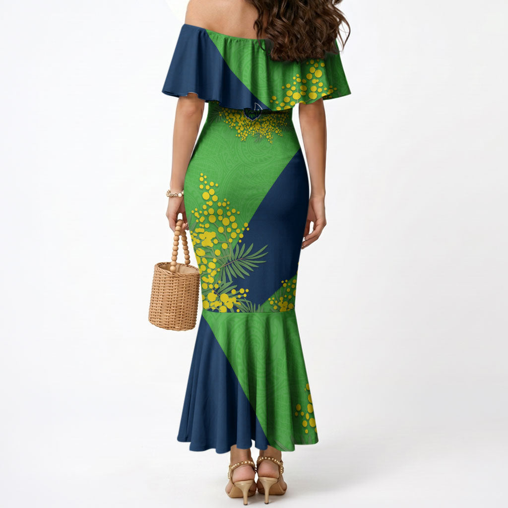 Canberra Raiders Mermaid Dress Golden Wattle Floral Polynesian - Australian Flower - Rugby Mascot