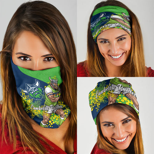 Canberra Raiders Neck Gaiter Golden Wattle Floral Polynesian - Australian Flower - Rugby Mascot