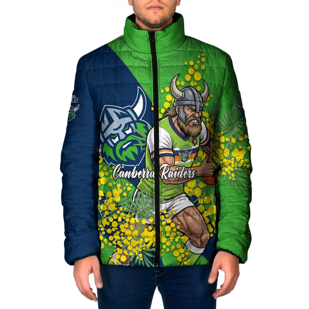 Canberra Raiders Padded Jacket Golden Wattle Floral Polynesian - Australian Flower - Rugby Mascot