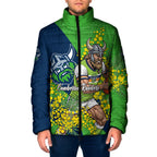 Canberra Raiders Padded Jacket Golden Wattle Floral Polynesian - Australian Flower - Rugby Mascot