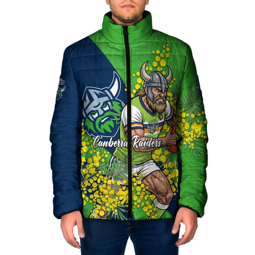 Canberra Raiders Padded Jacket Golden Wattle Floral Polynesian - Australian Flower - Rugby Mascot
