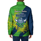 Canberra Raiders Padded Jacket Golden Wattle Floral Polynesian - Australian Flower - Rugby Mascot