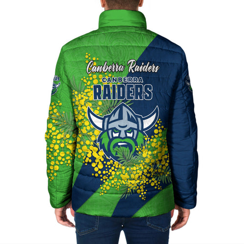 Canberra Raiders Padded Jacket Golden Wattle Floral Polynesian - Australian Flower - Rugby Mascot