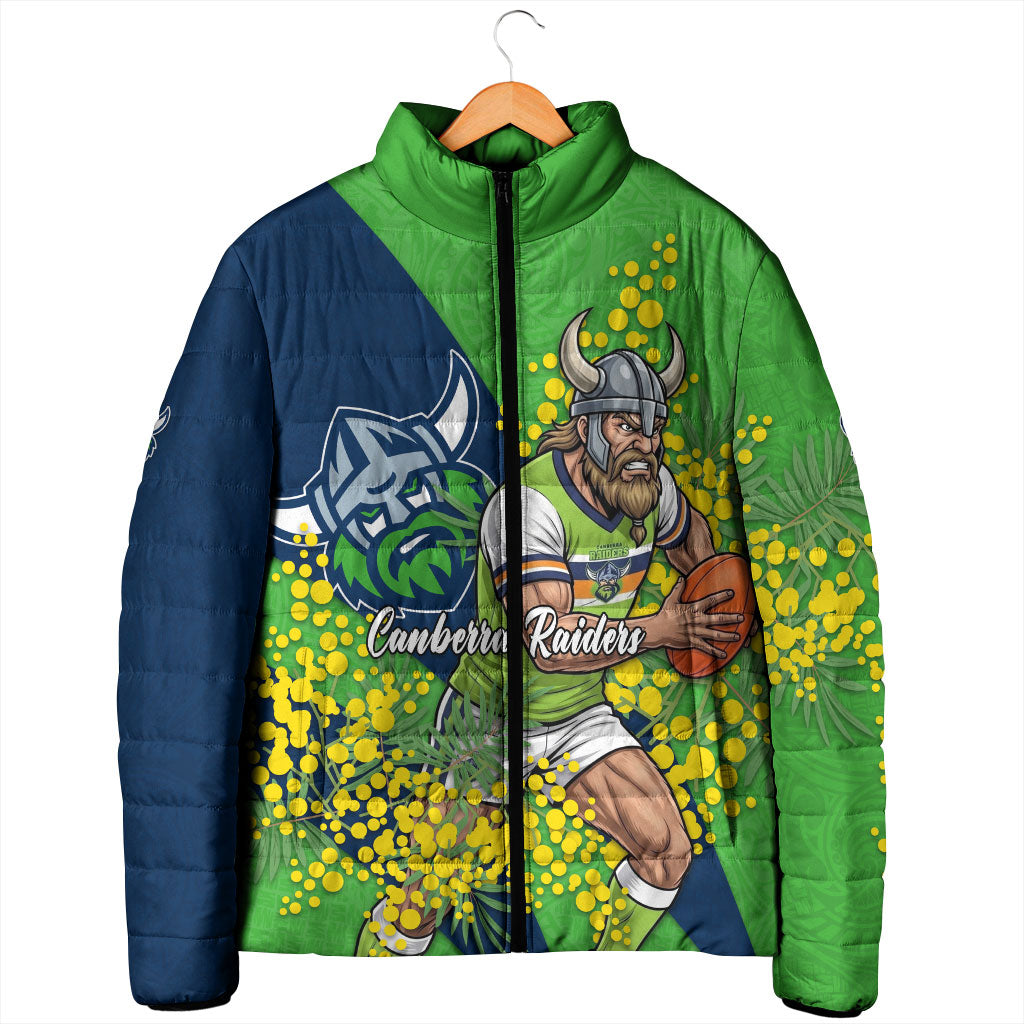 Canberra Raiders Padded Jacket Golden Wattle Floral Polynesian - Australian Flower - Rugby Mascot
