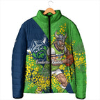 Canberra Raiders Padded Jacket Golden Wattle Floral Polynesian - Australian Flower - Rugby Mascot