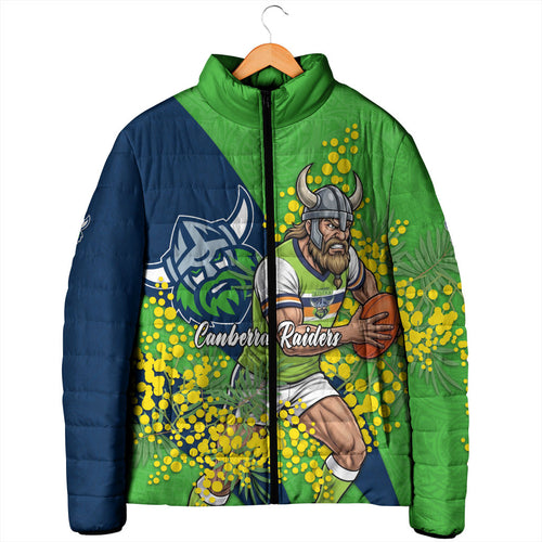 Canberra Raiders Padded Jacket Golden Wattle Floral Polynesian - Australian Flower - Rugby Mascot