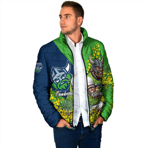 Canberra Raiders Padded Jacket Golden Wattle Floral Polynesian - Australian Flower - Rugby Mascot