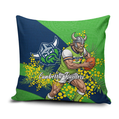 Canberra Raiders Pillow Cover Golden Wattle Floral Polynesian - Australian Flower - Rugby Mascot