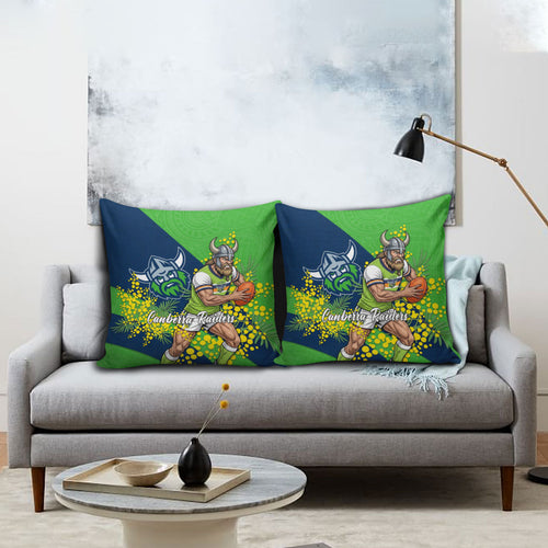 Canberra Raiders Pillow Cover Golden Wattle Floral Polynesian - Australian Flower - Rugby Mascot