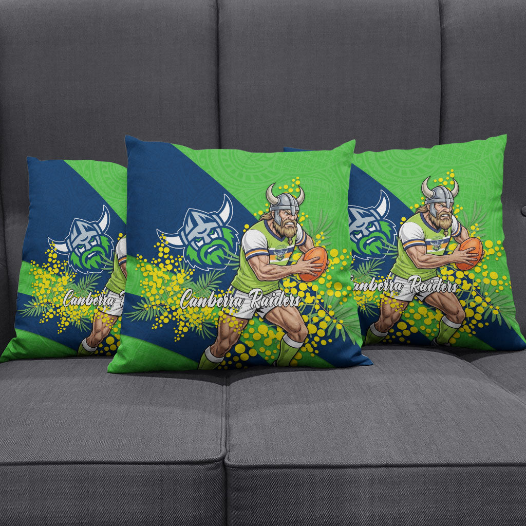 Canberra Raiders Pillow Cover Golden Wattle Floral Polynesian - Australian Flower - Rugby Mascot