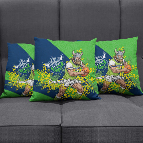 Canberra Raiders Pillow Cover Golden Wattle Floral Polynesian - Australian Flower - Rugby Mascot
