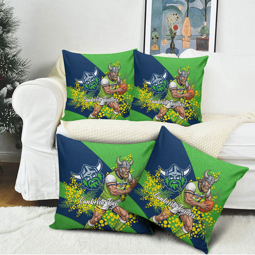 Canberra Raiders Pillow Cover Golden Wattle Floral Polynesian - Australian Flower - Rugby Mascot