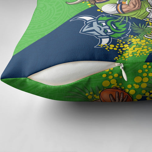 Canberra Raiders Pillow Cover Golden Wattle Floral Polynesian - Australian Flower - Rugby Mascot
