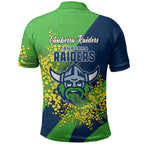 Canberra Raiders Polo Shirt Golden Wattle Floral Polynesian - Australian Flower - Rugby Mascot