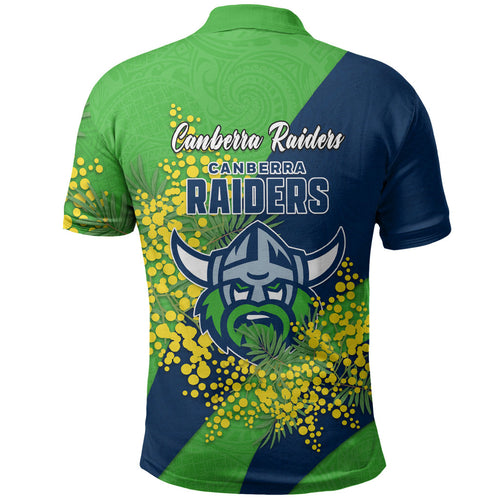 Canberra Raiders Polo Shirt Golden Wattle Floral Polynesian - Australian Flower - Rugby Mascot