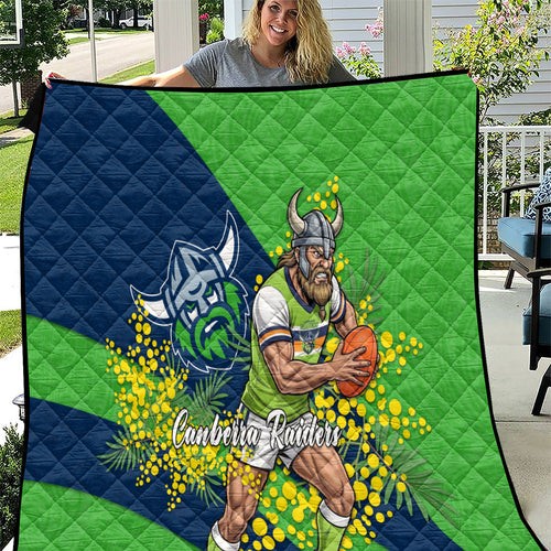 Canberra Raiders Quilt Golden Wattle Floral Polynesian - Australian Flower - Rugby Mascot