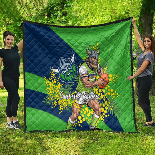Canberra Raiders Quilt Golden Wattle Floral Polynesian - Australian Flower - Rugby Mascot