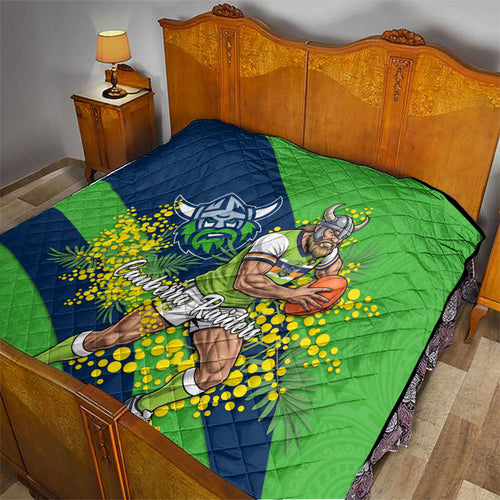 Canberra Raiders Quilt Golden Wattle Floral Polynesian - Australian Flower - Rugby Mascot