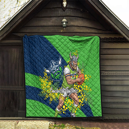 Canberra Raiders Quilt Golden Wattle Floral Polynesian - Australian Flower - Rugby Mascot