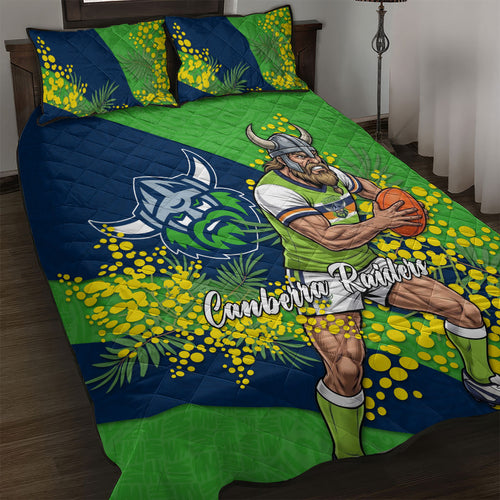 Canberra Raiders Quilt Bed Set Golden Wattle Floral Polynesian - Australian Flower - Rugby Mascot