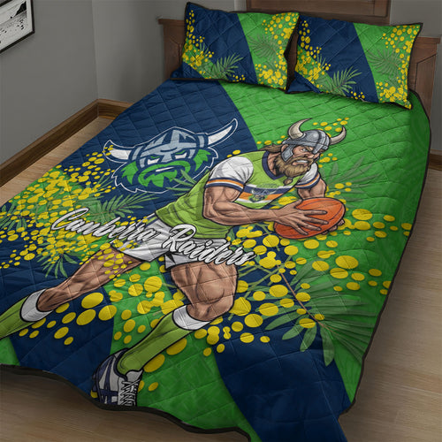 Canberra Raiders Quilt Bed Set Golden Wattle Floral Polynesian - Australian Flower - Rugby Mascot
