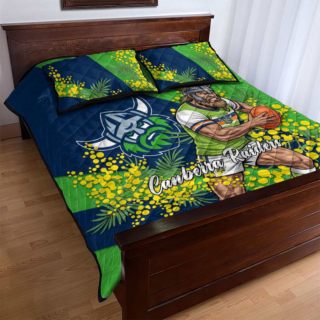 Canberra Raiders Quilt Bed Set Golden Wattle Floral Polynesian - Australian Flower - Rugby Mascot