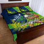 Canberra Raiders Quilt Bed Set Golden Wattle Floral Polynesian - Australian Flower - Rugby Mascot