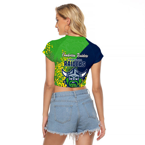 Canberra Raiders Raglan Cropped T Shirt Golden Wattle Floral Polynesian - Australian Flower - Rugby Mascot