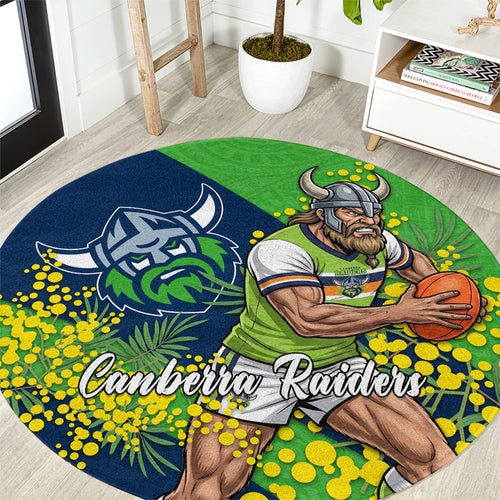 Canberra Raiders Round Carpet Golden Wattle Floral Polynesian - Australian Flower - Rugby Mascot
