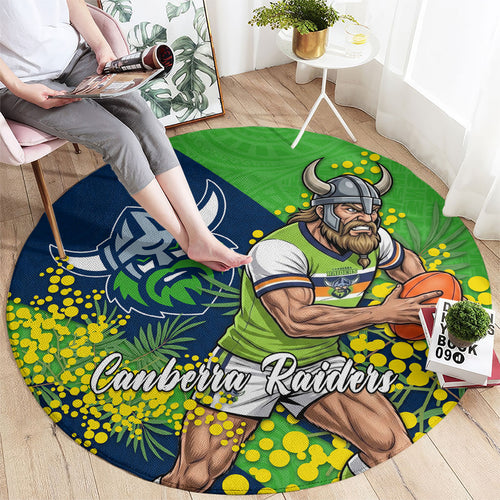 Canberra Raiders Round Carpet Golden Wattle Floral Polynesian - Australian Flower - Rugby Mascot