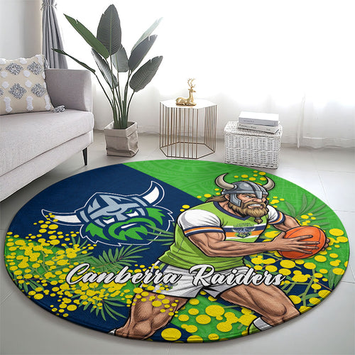 Canberra Raiders Round Carpet Golden Wattle Floral Polynesian - Australian Flower - Rugby Mascot