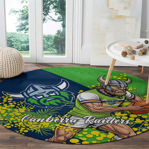 Canberra Raiders Round Carpet Golden Wattle Floral Polynesian - Australian Flower - Rugby Mascot