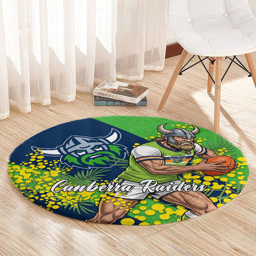 Canberra Raiders Round Carpet Golden Wattle Floral Polynesian - Australian Flower - Rugby Mascot